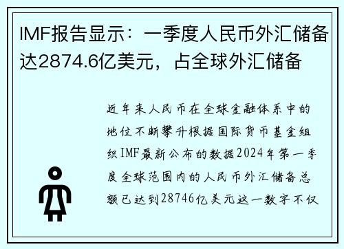 IMF报告显示：一季度人民币外汇储备达2874.6亿美元，占全球外汇储备